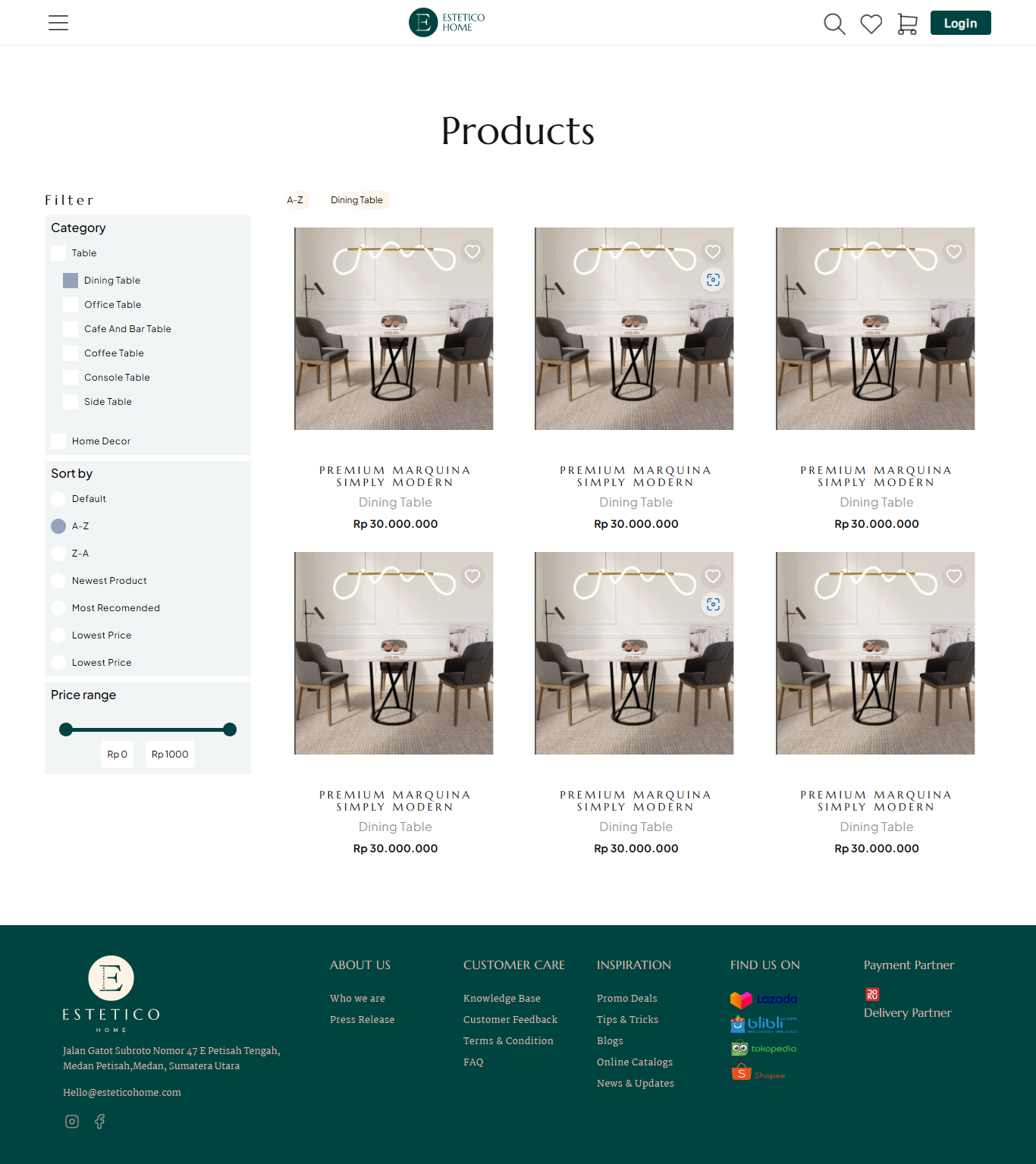 Custom client request: Dining Tables e-commerce website (desktop version)